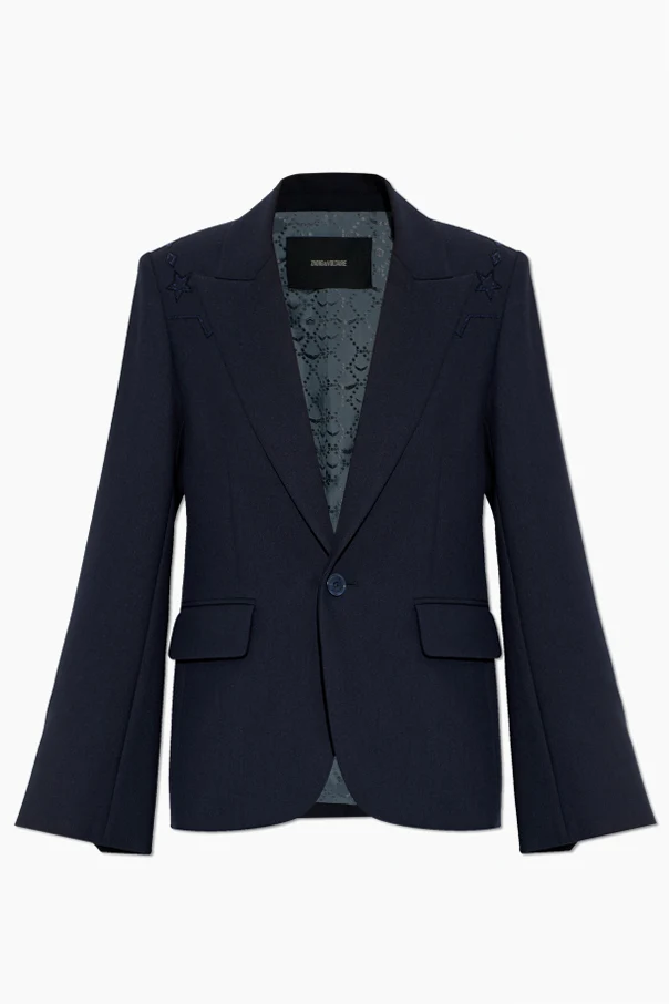 GRANATOWY Marynarka z dekoracyjną aplikacją