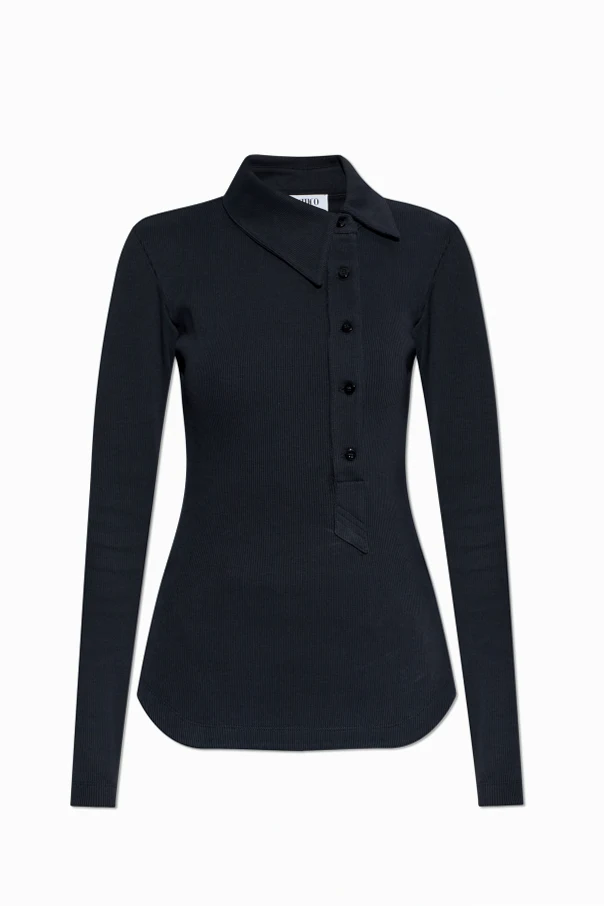 SCHWARZ Geripptes Top