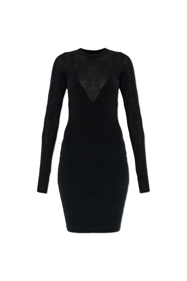 SCHWARZ Kleid mit Wollbesatz