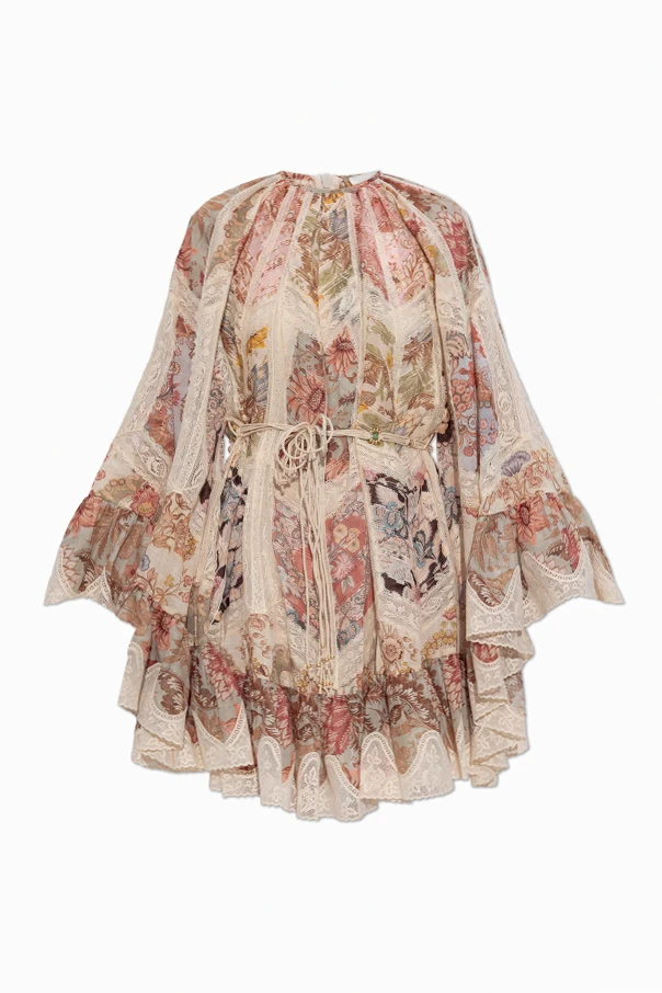 MEHRFARBIG Kurzes Kleid mit Spitzeneinsätzen