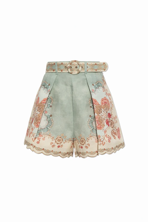 GRÜN Leinen-Shorts mit Blumenmuster