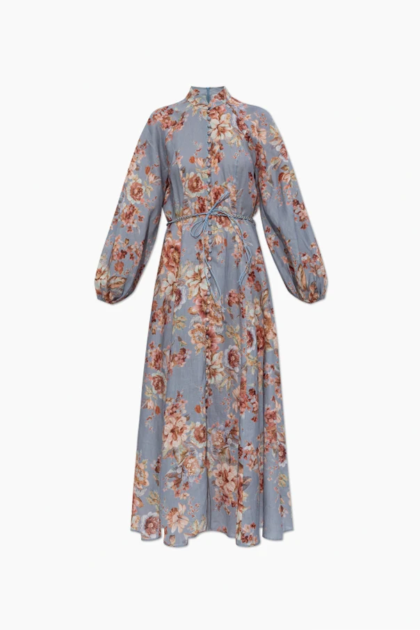 BLAU Leinenkleid mit Blumenmuster