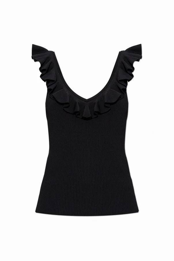 SCHWARZ Top mit Rüschen