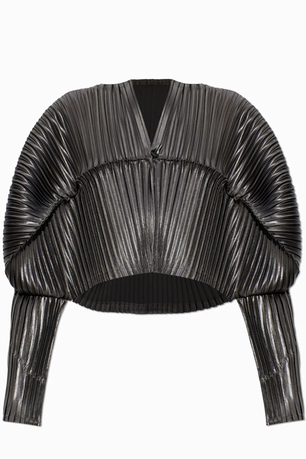 GRAU Plissierte Strickjacke mit kurzem Schnitt