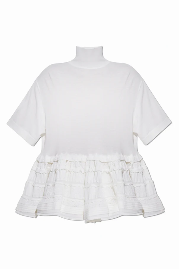 WEISS Top mit Turtleneck und Volants