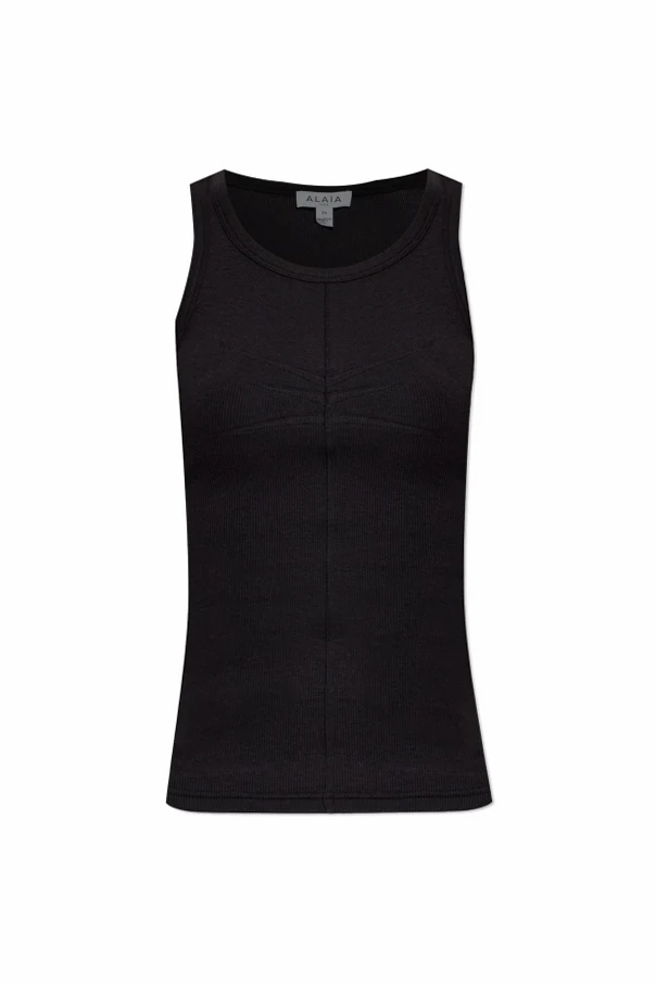 SCHWARZ Geripptes ärmelloses Top