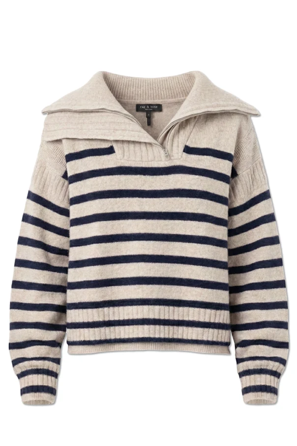 beżowy Sweter z kołnierzem zapinanym na zamek