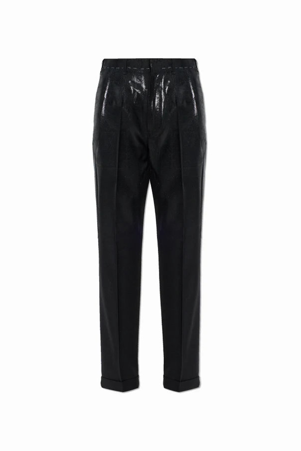 BLACK Shiny pleated trousers