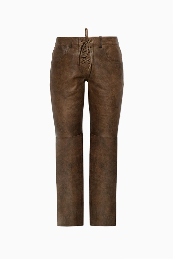 BRĄZOWY Skórzane spodnie ‘Vanel’