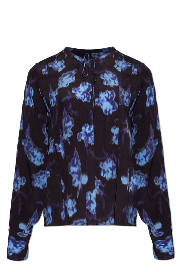 GRANATOWY Koszula z wiązaniem przy dekolcie