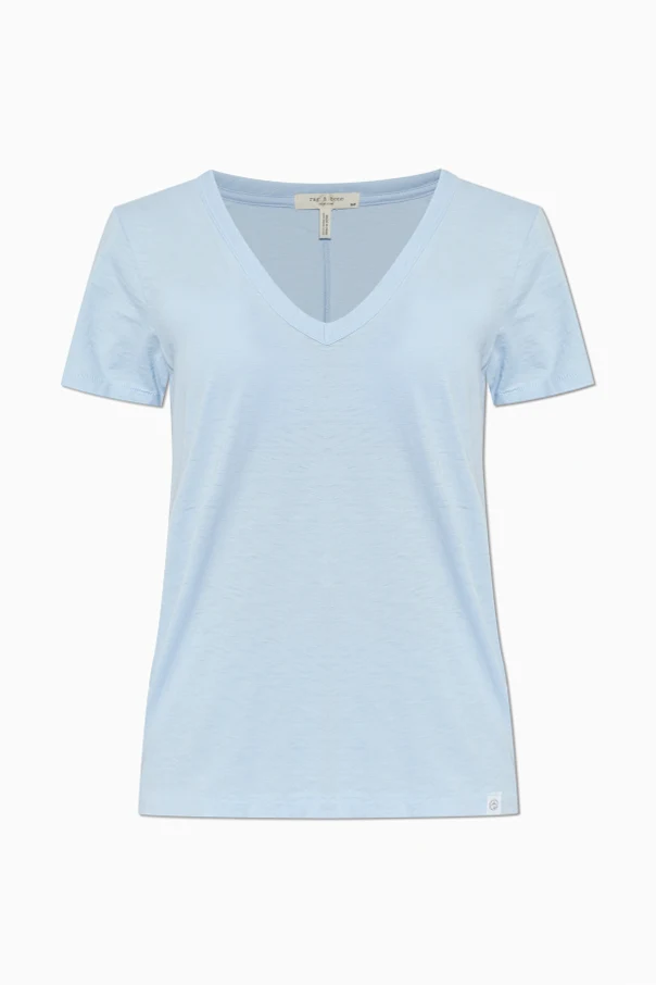 jasnoniebieski T-shirt z dekoltem w serek