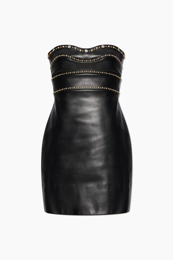 SCHWARZ Schulterfreies Lederkleid