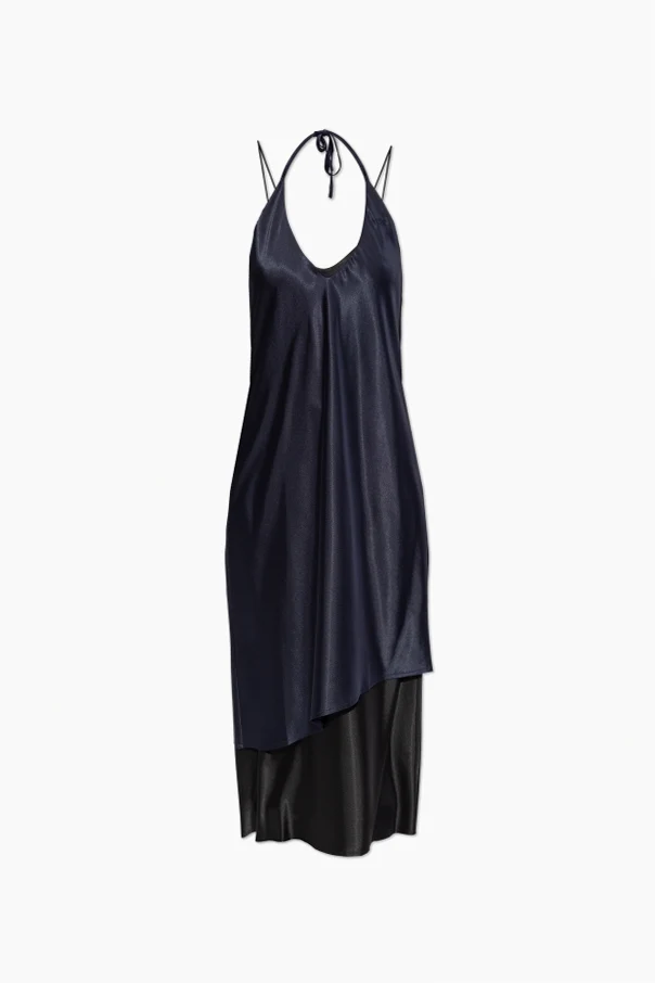 NAVY BLUE Double-layered spaghetti strap dress