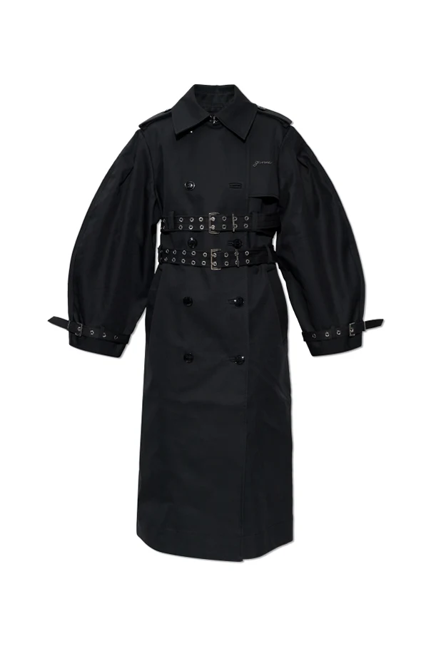 CZARNY Bawełniany trencz z paskiem