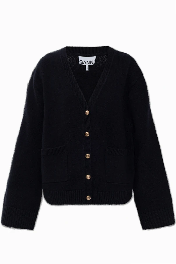 GRANATOWY Kardigan typu `oversize` z kieszeniami
