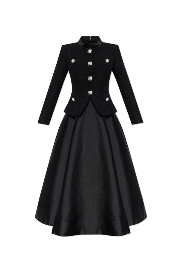 SCHWARZ Kleid aus kombinierten Materialien