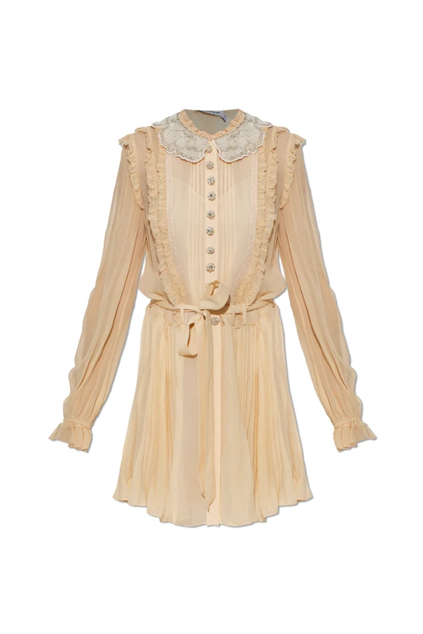 beige Dress with shimmering embellishments on the collar