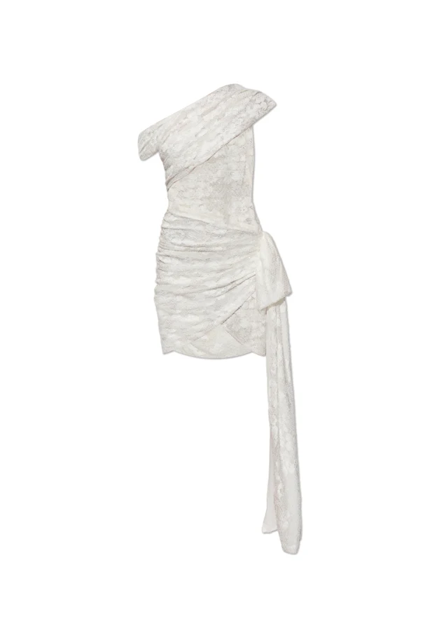 BIAŁY  Koronkowa sukienka z połyskującymi cekinami