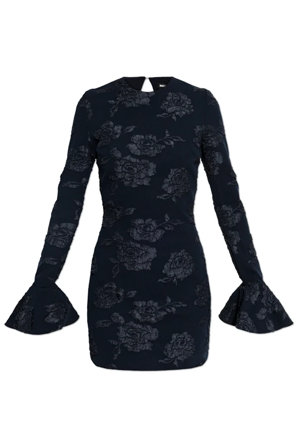 GRANATOWY Sukienka z motywem kwiatowym