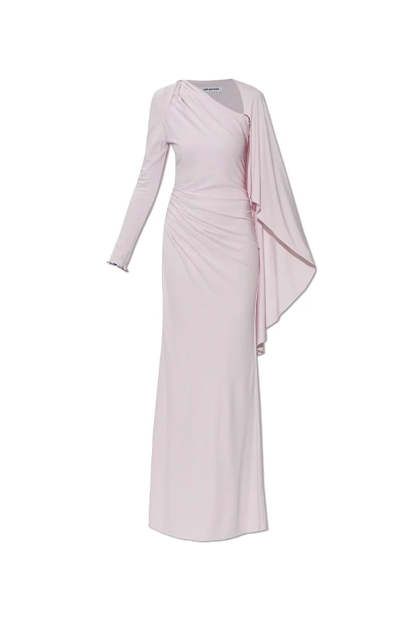 PINK Long dress with draping at the waist