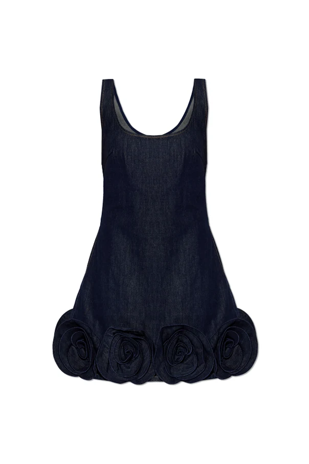 GRANATOWY Jeansowa sukienka na ramiączkach