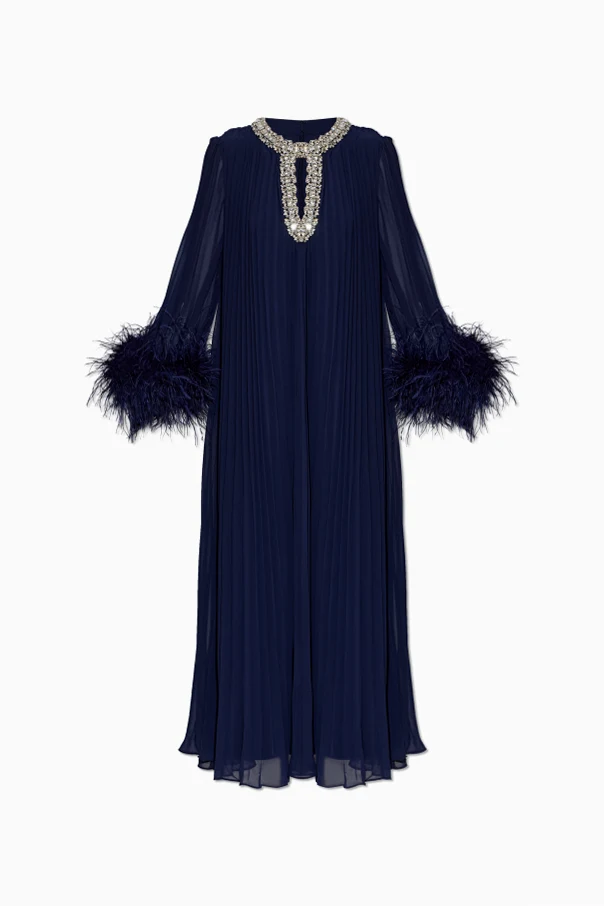 NAVY BLUE Pleated dress with shimmering crystals