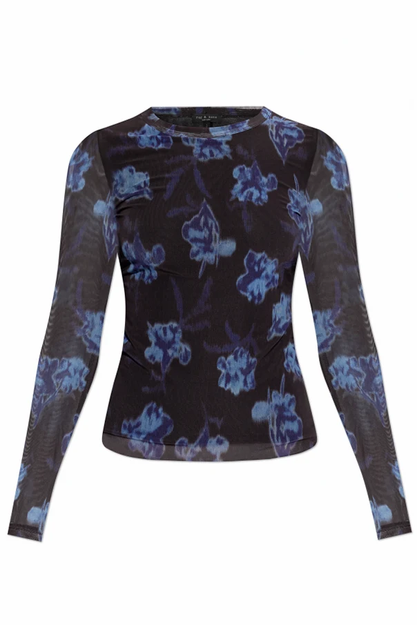 CZARNY Top z motywem kwiatowym