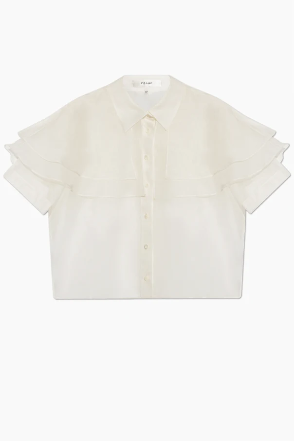 kremowy Jedwabny top z falbanami