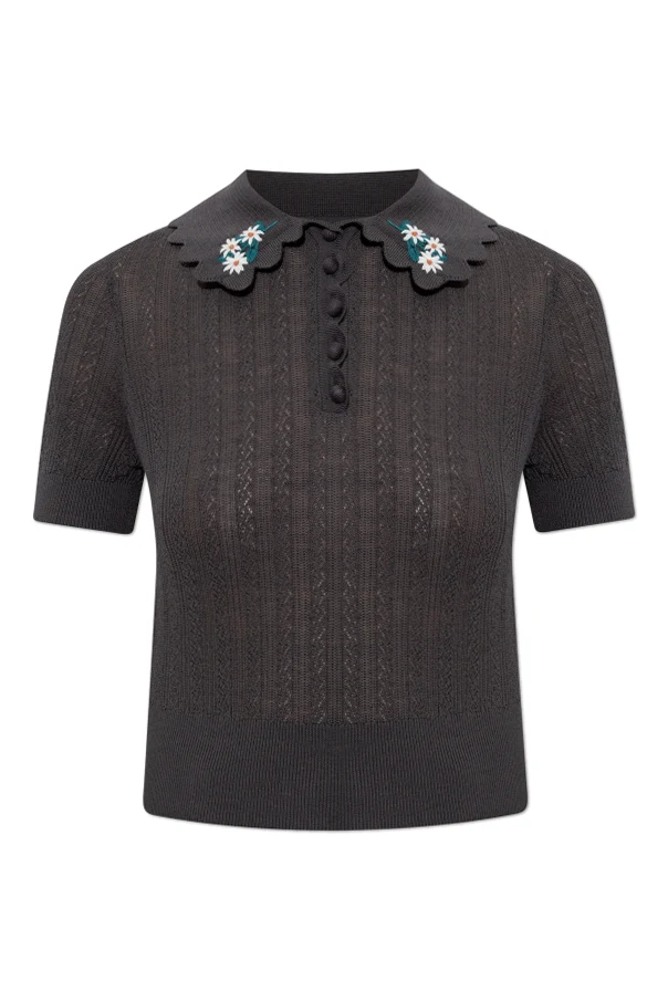 GREY Polo with decorative embroidery on the collar