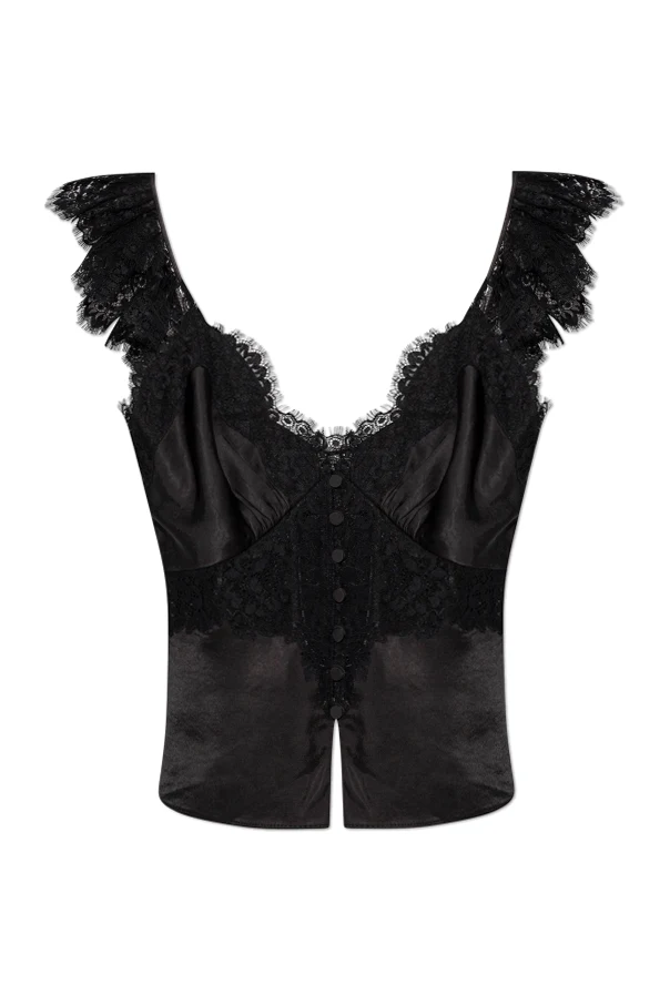 CZARNY Top z koronkowymi wstawkami