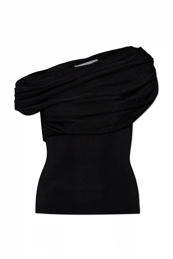 BLACK Top with one bare shoulder