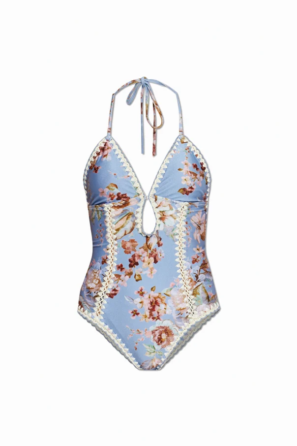 HELLBLAU Einteiliger Badeanzug mit Blumenmuster