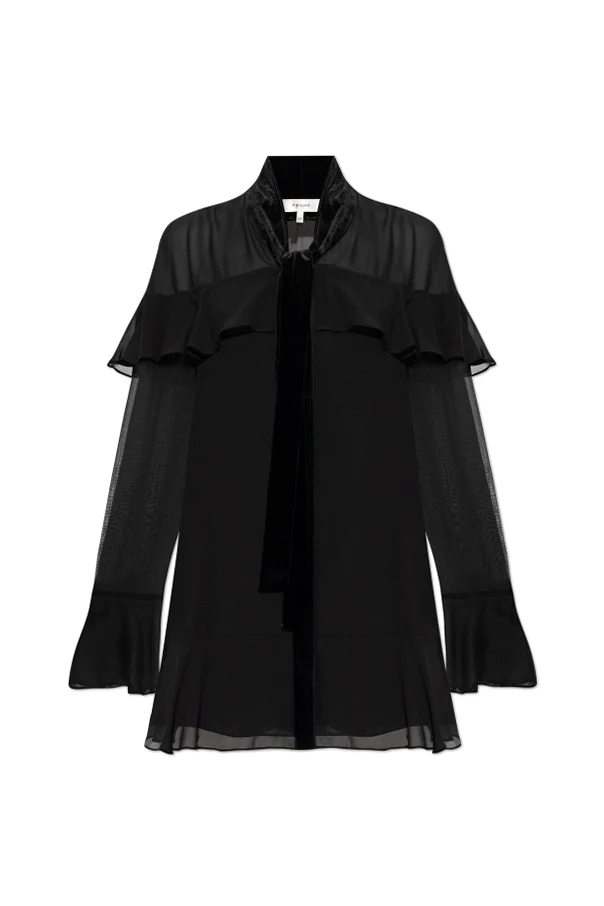 CZARNY Jedwabny top z falbanami