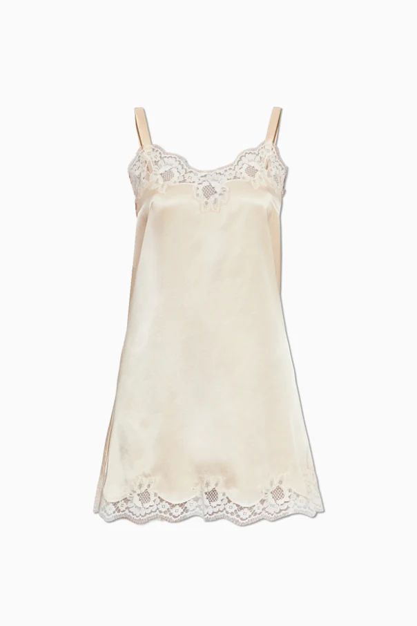 beige Silk slip with lace inserts