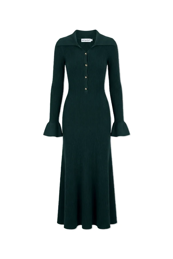 GREEN Ribbed dress with collar