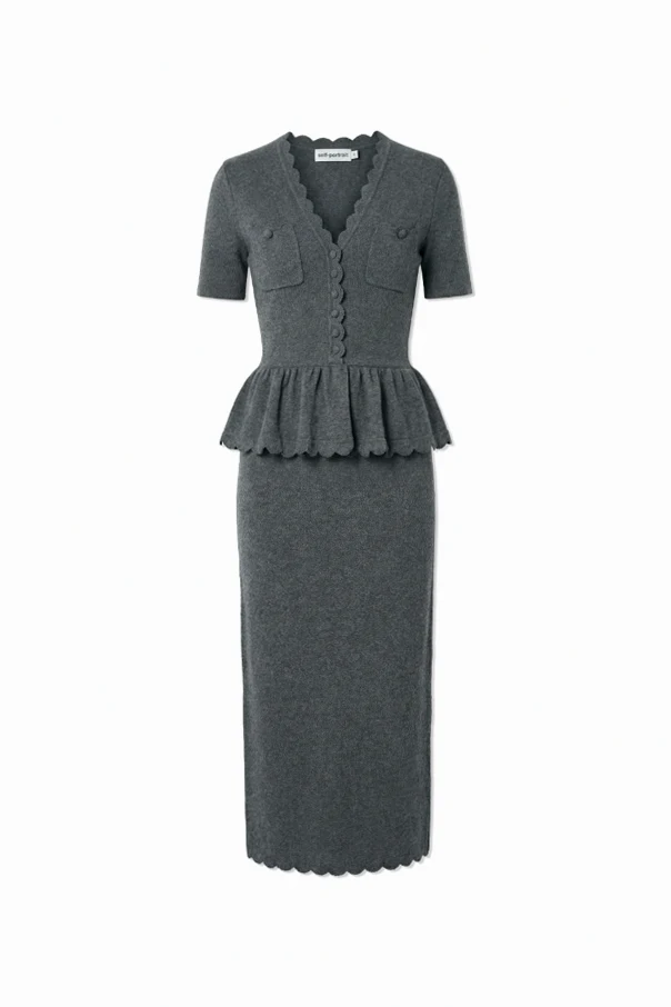 GREY Dress with a peplum at the waist