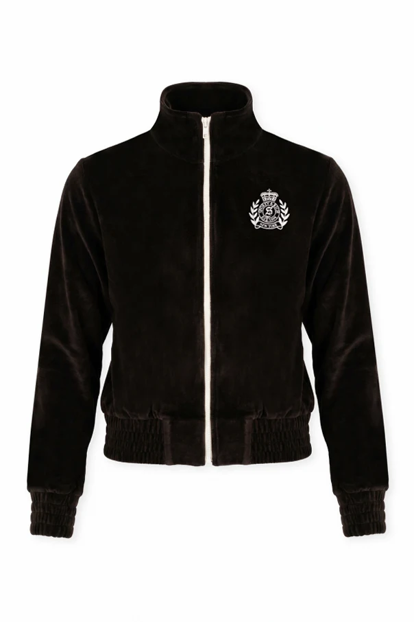 BRĄZOWY Aksamitna bluza ze stójką