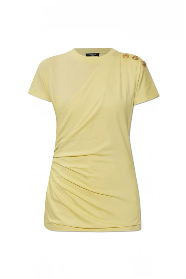ŻÓŁTY T-shirt z dekoracyjnym drapowaniem