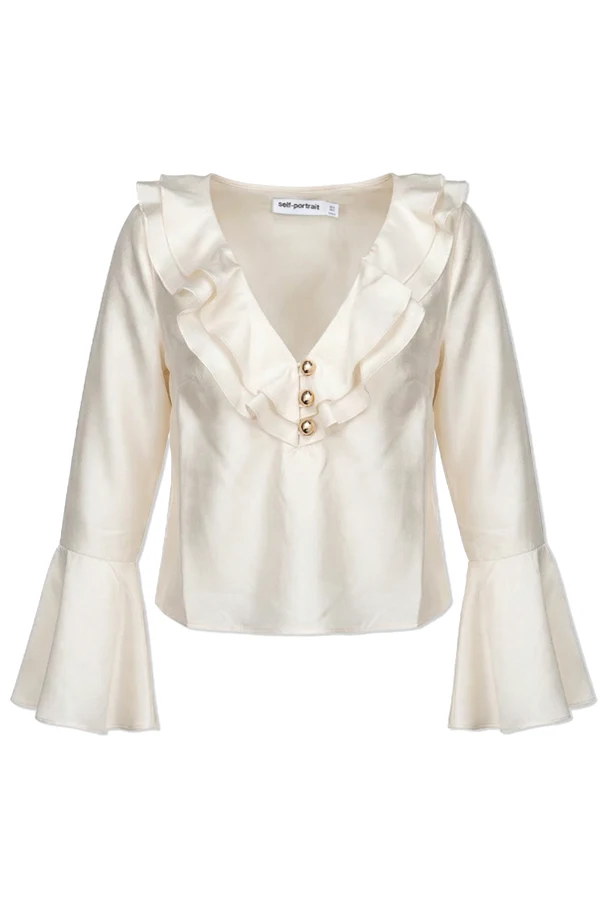 cream Satin top with flared sleeves