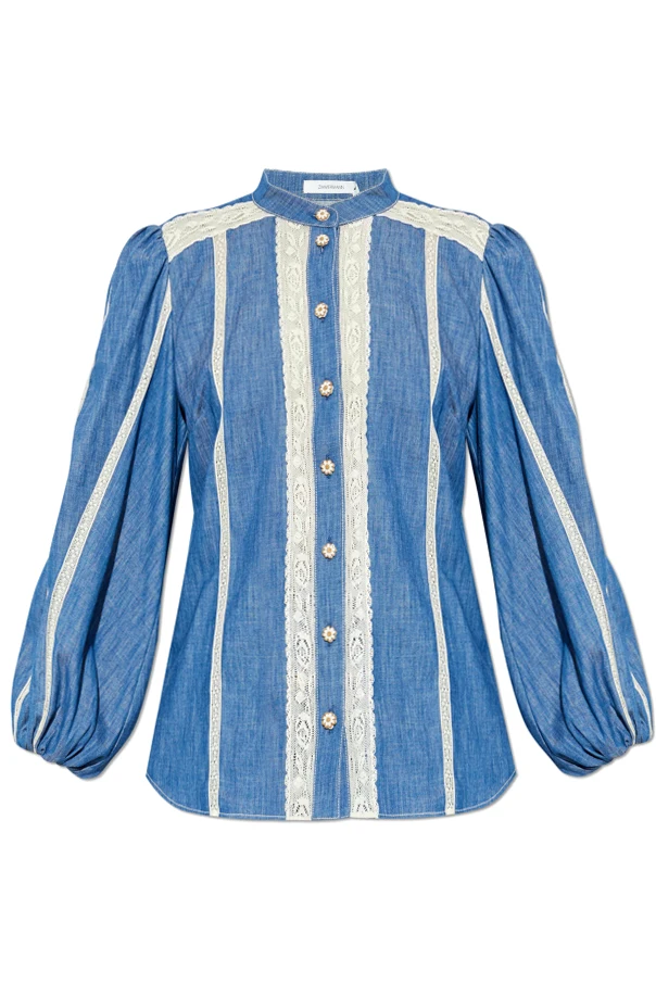 BLAU Jeanshemd mit Spitzenbesatz