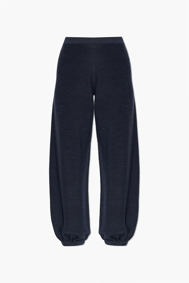 GRANATOWY Spodnie z lureksową nicią