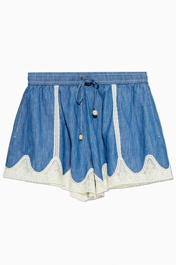 BLAU Jeansshorts mit Spitzenbesatz