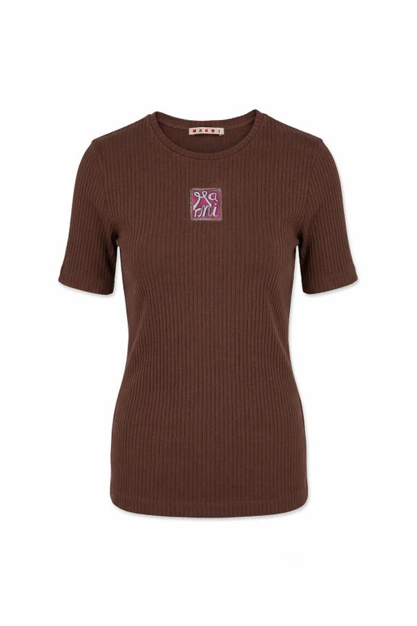 BRAUN T-Shirt mit bunt gesticktem Logo