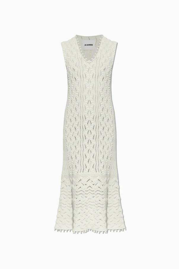 CREME Kleid mit dekorativem Strickmuster und V-Ausschnitt
