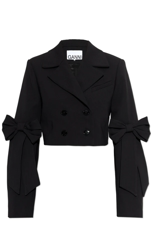 SCHWARZ Kurze Jacke mit Schleifen an den Ärmeln