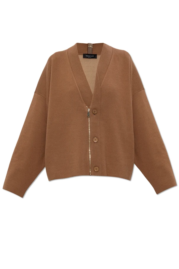 BRĄZOWY Kardigan z dekoltem w serek