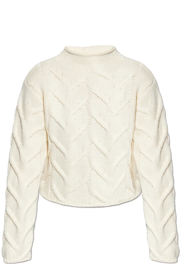 BIAŁY  Wełniany sweter ze stójką