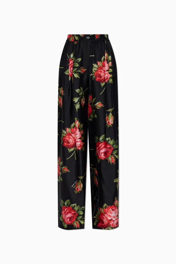 SCHWARZ Seidenhose mit Blumenmuster