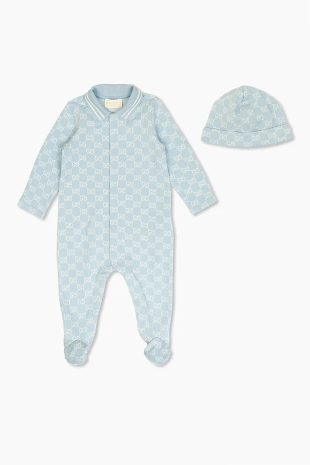 light blue Infant sleepsuit and hat set