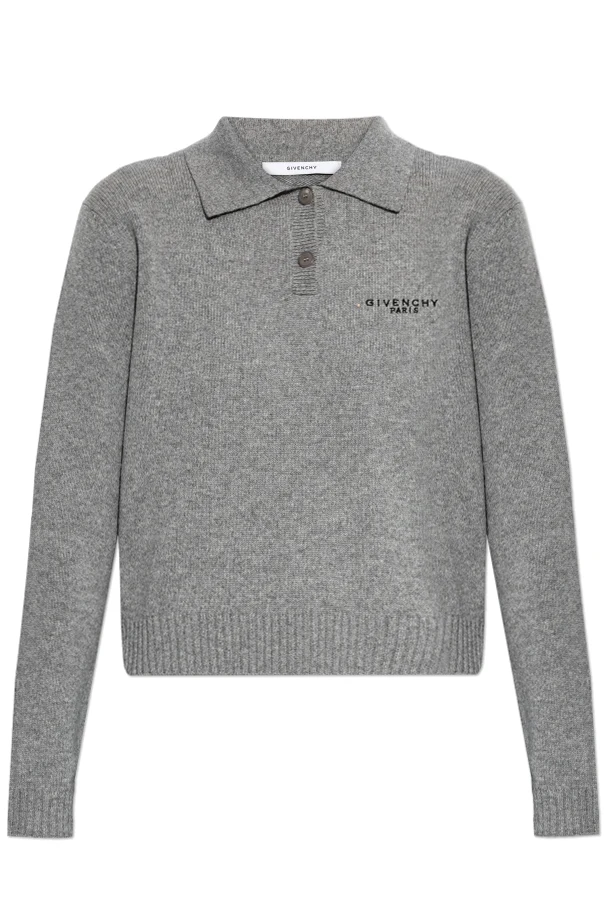 SZARY Wełniany sweter polo